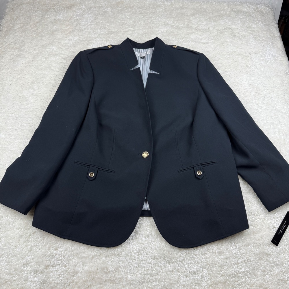 Tahari Blazer Women 18W Navy Nathan Arthur S. Levine Military Epaulette NWT